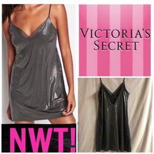 SALE❣️NWT VS SILVER SHINY & MESH SLIP NIGHTGOWN